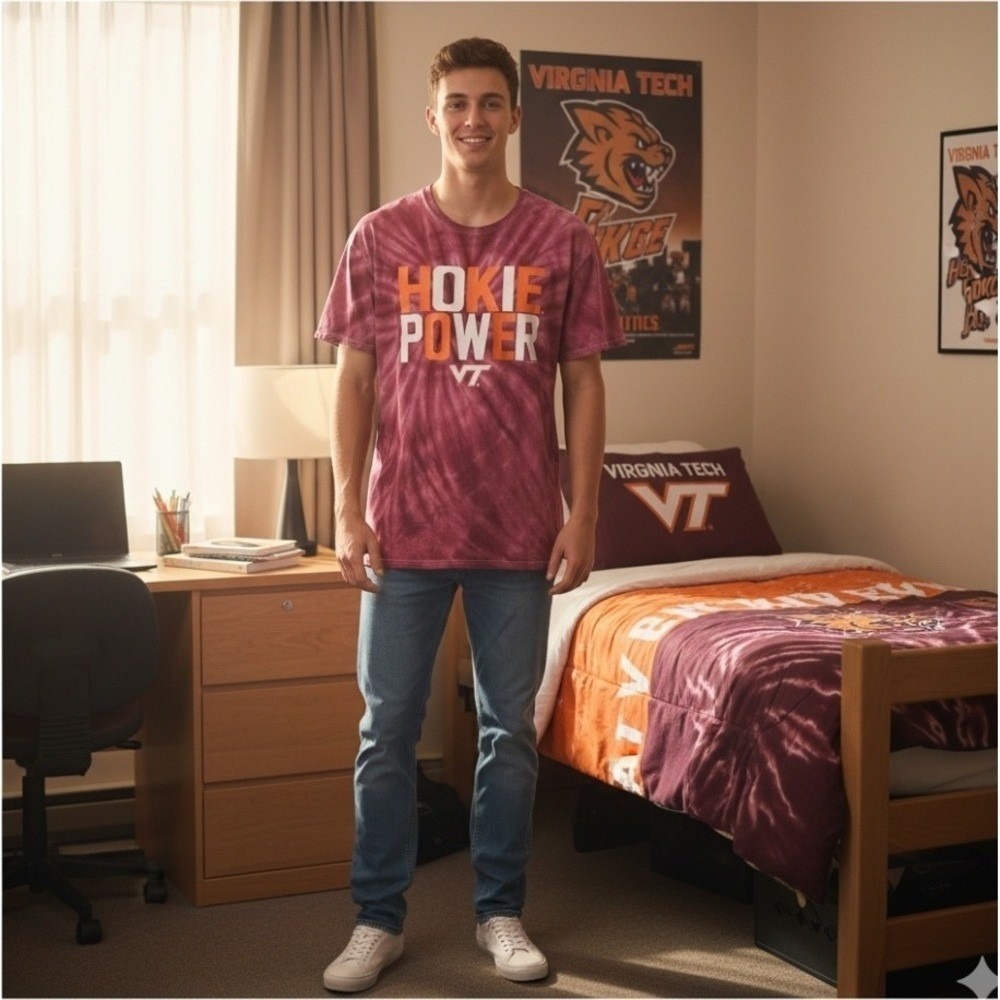 Virginia Tech VT Hokies Tee Shirt Gildan Hokie Power Maroon Tie Dye Mens Large